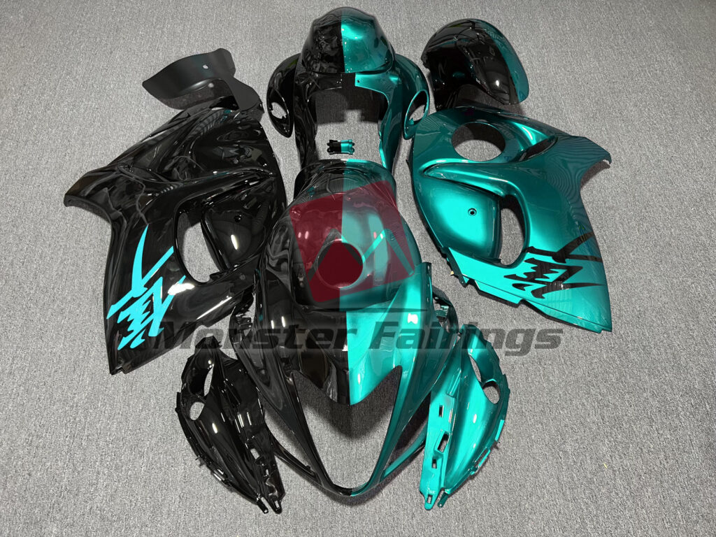 Suzuki GSXR 1300 2008 - 2020 Gloss Teal & and Black Split ABS fairings - custom motorcycle bodywork kit by Monster Fairings
