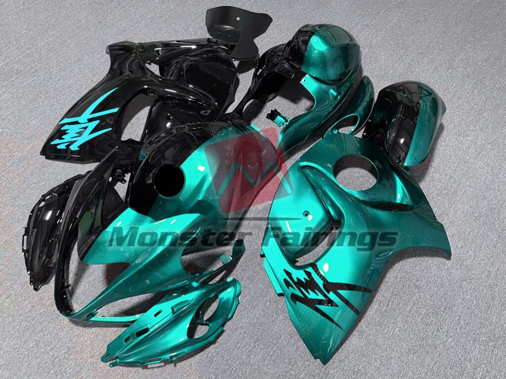 Suzuki GSXR 1300 custom ABS fairings 2008 - 2020 in Gloss Teal & and Black Split - durable replacement kit, Monster Fairings