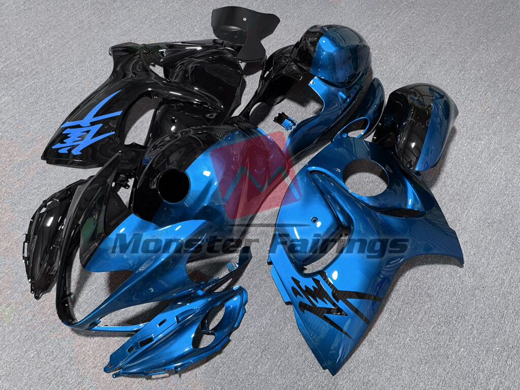 Suzuki GSXR 1300 custom ABS fairings 2008 - 2020 in Gloss Blue & and Black Split - durable replacement kit, Monster Fairings