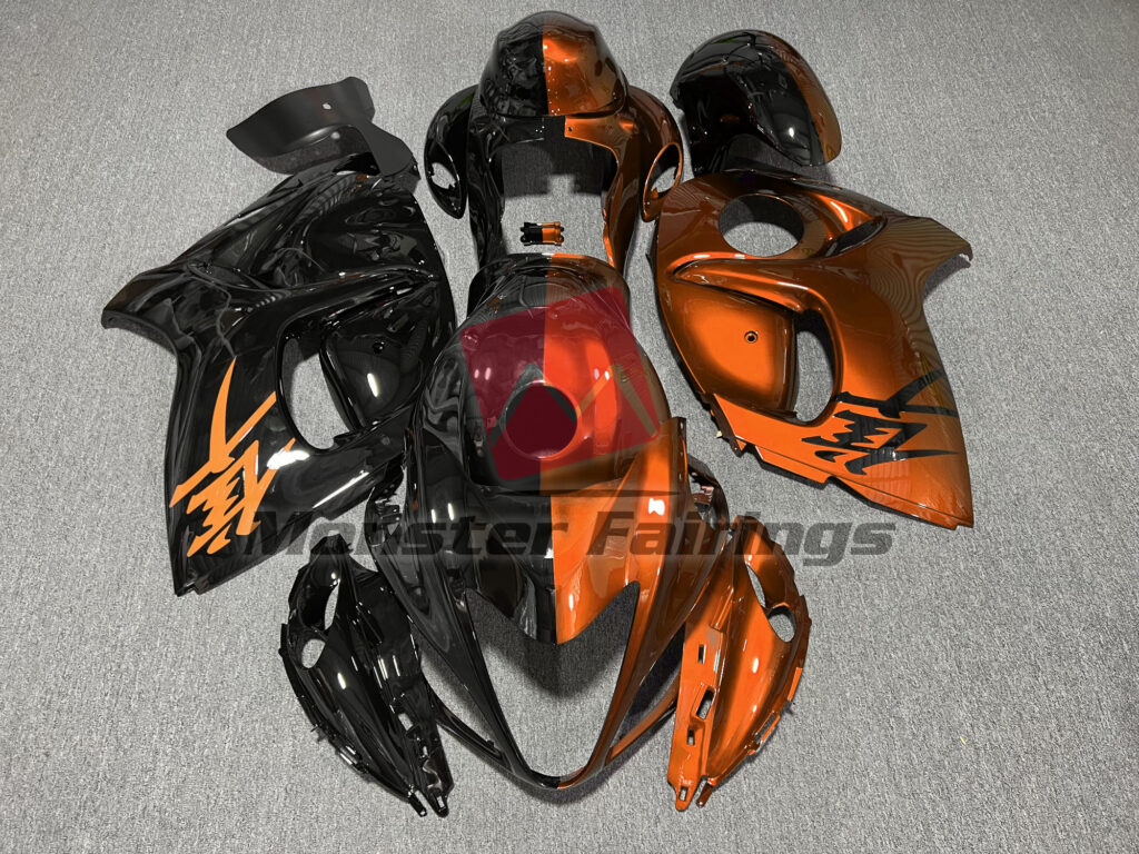 Suzuki GSXR 1300 2008 - 2020 Gloss Orange & and Black Split ABS fairings - custom motorcycle bodywork kit by Monster Fairings
