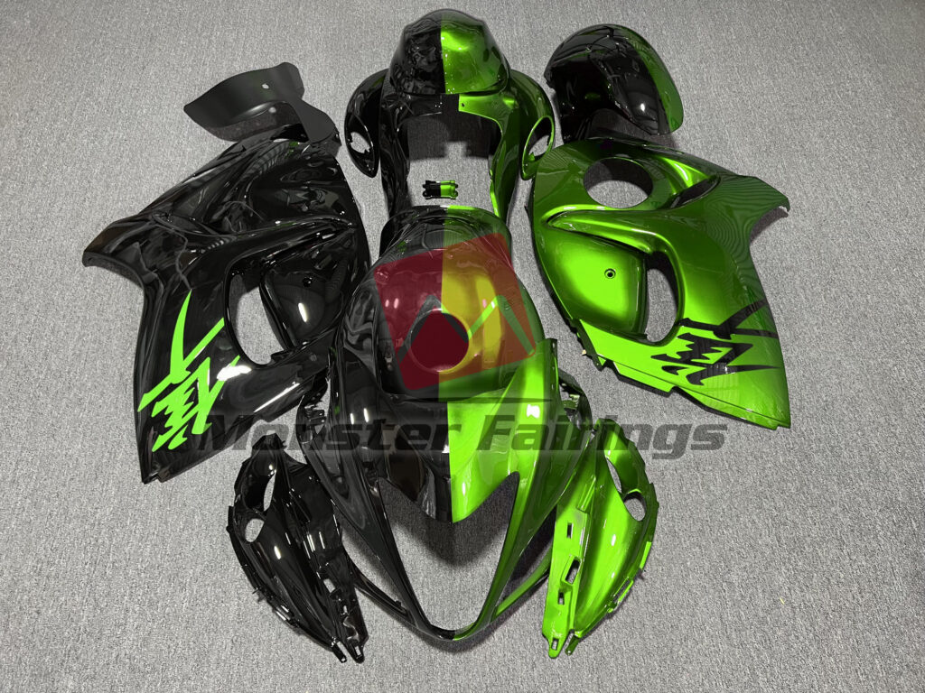 Suzuki GSXR 1300 2008 - 2020 Gloss Green & and Black Split ABS fairings - custom motorcycle bodywork kit by Monster Fairings