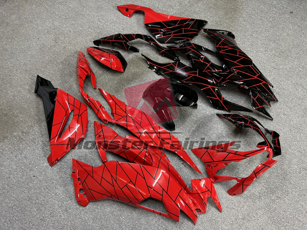 Gloss Black & Red Split ABS fairings for Kawasaki ZX6R 2019 - 2023 - premium OEM fit kit by Monster Fairings