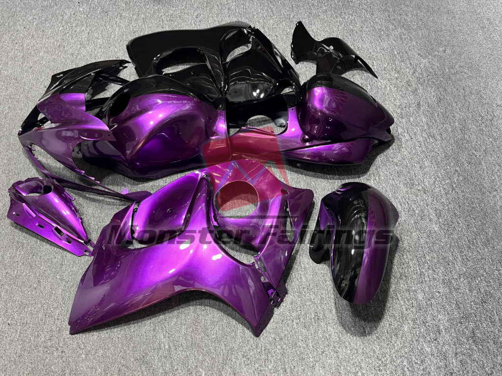 Suzuki GSXR 1300 custom ABS fairings 2008 - 2020 in Gloss Purple & and Black Split - durable replacement kit, Monster Fairings