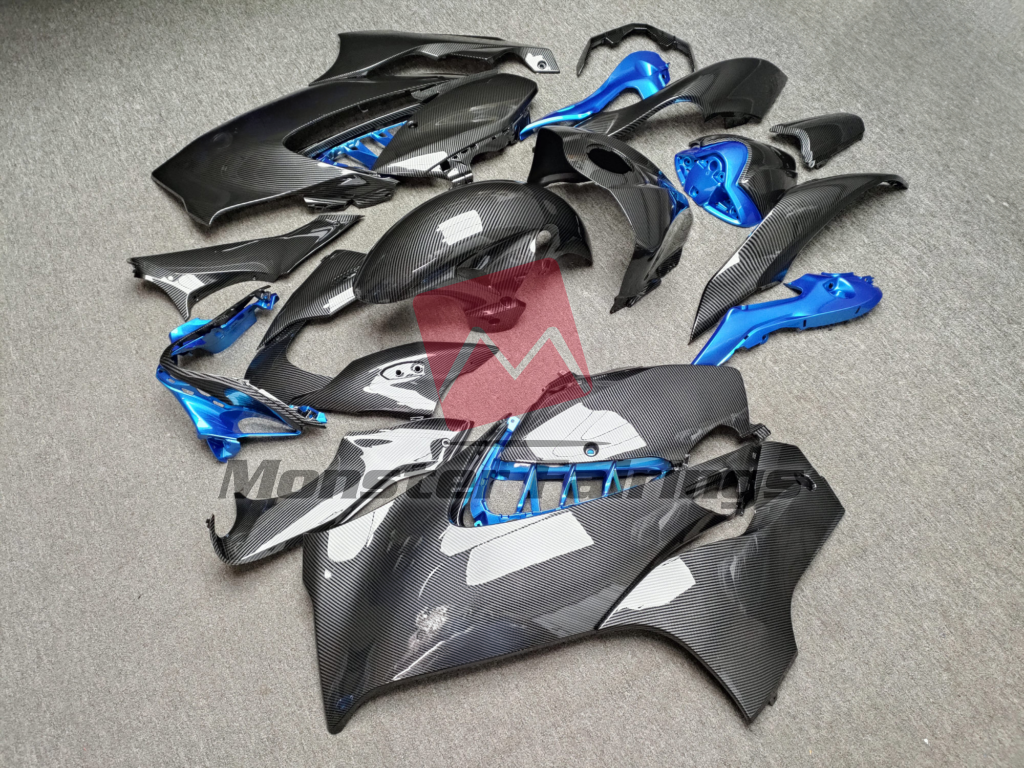 2021 - 2025 Suzuki GSXR 1300 Gloss Carbon Fiber with Blue fairing set - ABS injection, custom painted by Monster Fairings