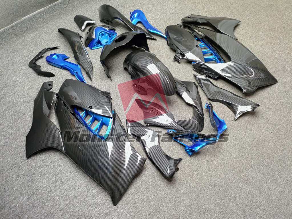 Gloss Carbon Fiber with Blue ABS fairings for Suzuki GSXR 1300 2021 - 2025 - premium OEM fit kit by Monster Fairings