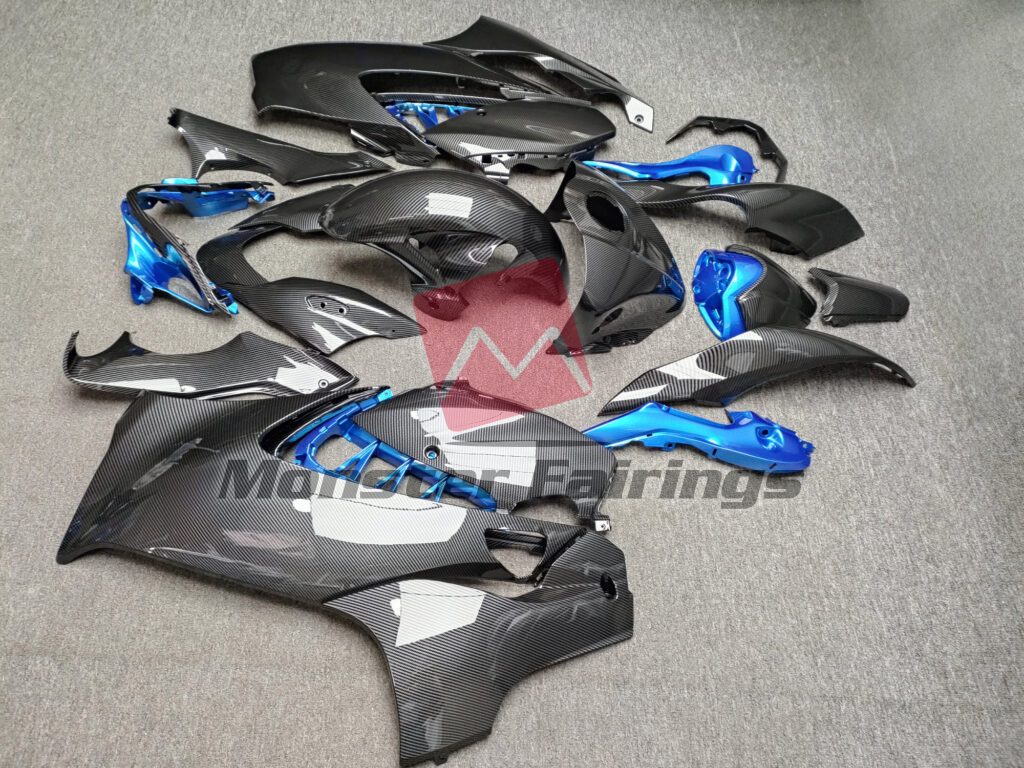Suzuki GSXR 1300 custom ABS fairings 2021 - 2025 in Gloss Carbon Fiber with Blue - durable replacement kit, Monster Fairings