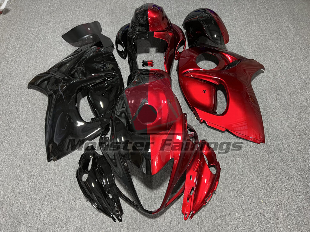 Suzuki GSXR 1300 2008 - 2020 Gloss Red & and Black Split ABS fairings - custom motorcycle bodywork kit by Monster Fairings