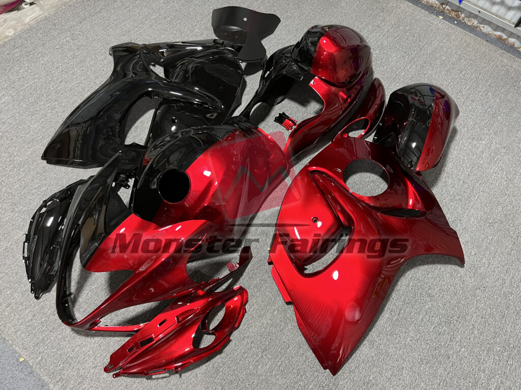 Suzuki GSXR 1300 custom ABS fairings 2008 - 2020 in Gloss Red & and Black Split - durable replacement kit, Monster Fairings