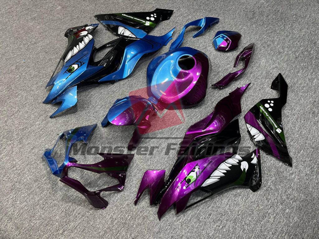 Blue & Purple Shark Split ABS fairings for Kawasaki ZX6R 2019 - 2023 - premium OEM fit kit by Monster Fairings