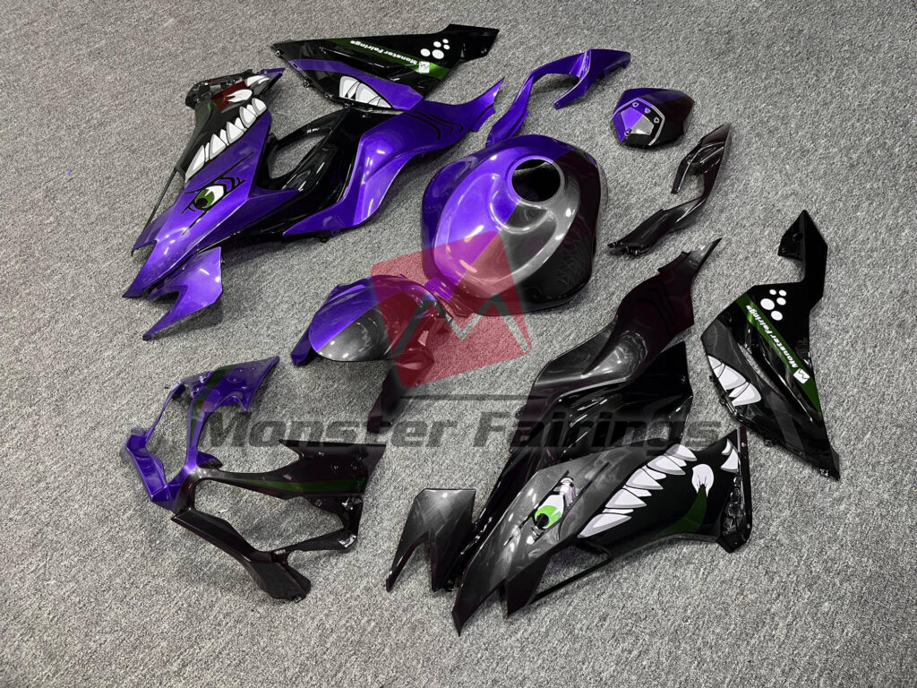 Purple & Black Shark Split ABS fairings for Kawasaki ZX6R 2019 - 2023 - premium OEM fit kit by Monster Fairings