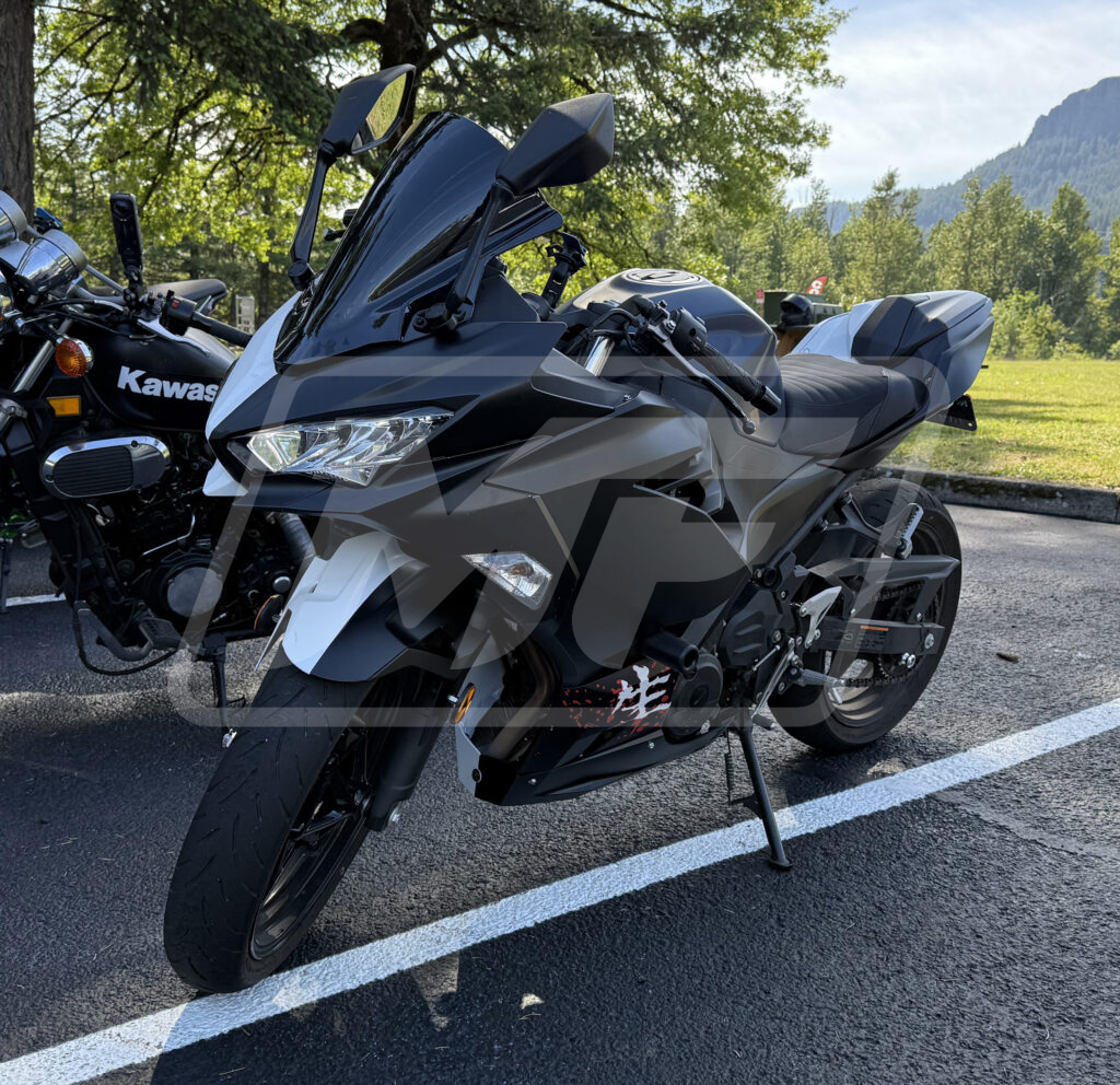 Kawasaki Ninja 400 custom ABS fairings 2018 - 2024 in Matte Black & White Cherry Blossom Split - durable replacement kit, Monster Fairings