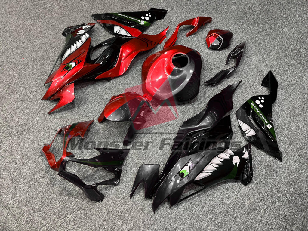 Gloss Red & Black Shark Split ABS fairings for Kawasaki ZX6R 2019 - 2023 - premium OEM fit kit by Monster Fairings