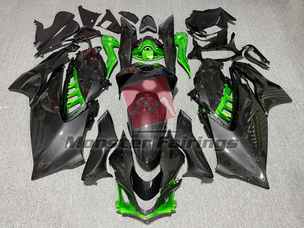 Suzuki GSXR 1300 2021 - 2025 Gloss Carbon Fiber with Green ABS fairings - custom motorcycle bodywork kit by Monster Fairings