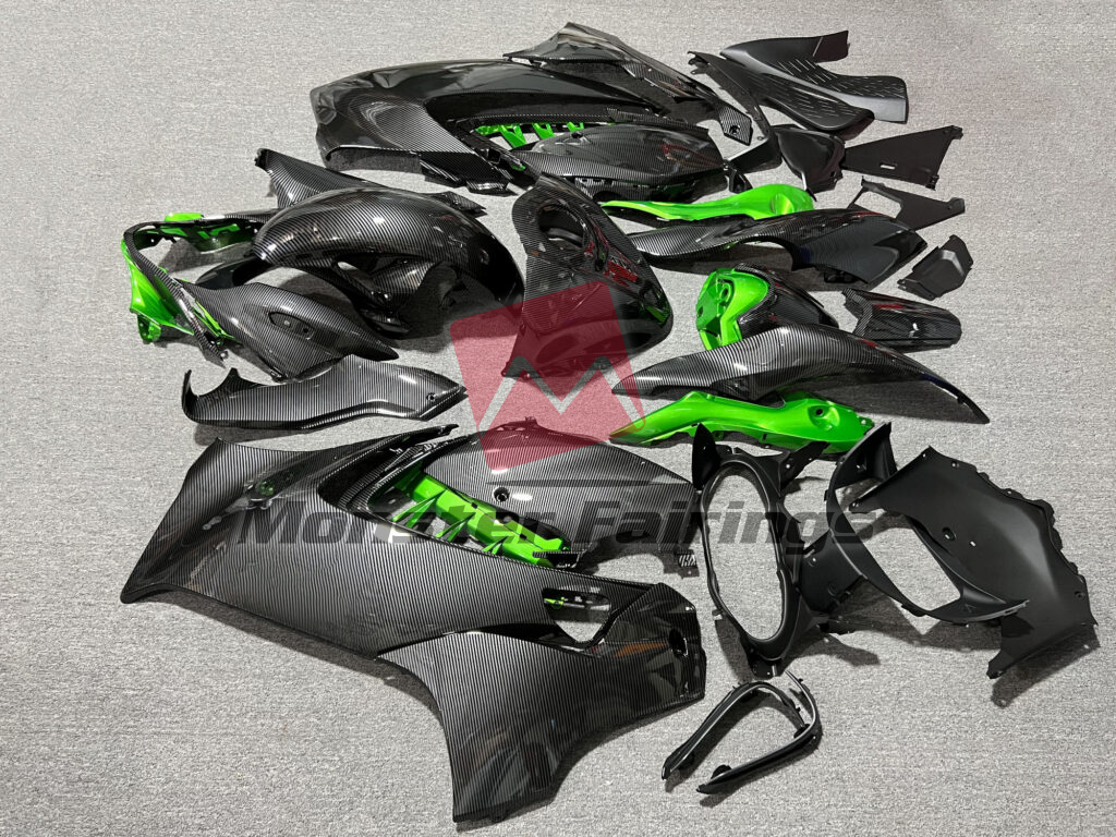 Suzuki GSXR 1300 custom ABS fairings 2021 - 2025 in Gloss Carbon Fiber with Green - durable replacement kit, Monster Fairings