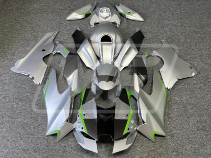 Kawasaki ZX10R 2021-2025 Gloss Silver with Green ABS Fairings | Monster Fairings