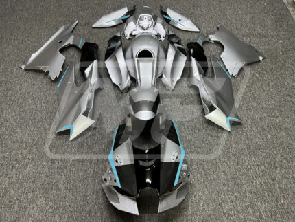 Kawasaki ZX10R 2021-2025 Gloss Silver with Aqua ABS Fairings | Monster Fairings