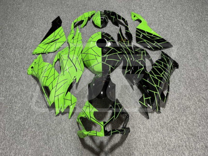 Kawasaki ZX6R 2019-2023 Gloss Black & High Vis Green Split Pattern ABS Fairings | Monster Fairings
