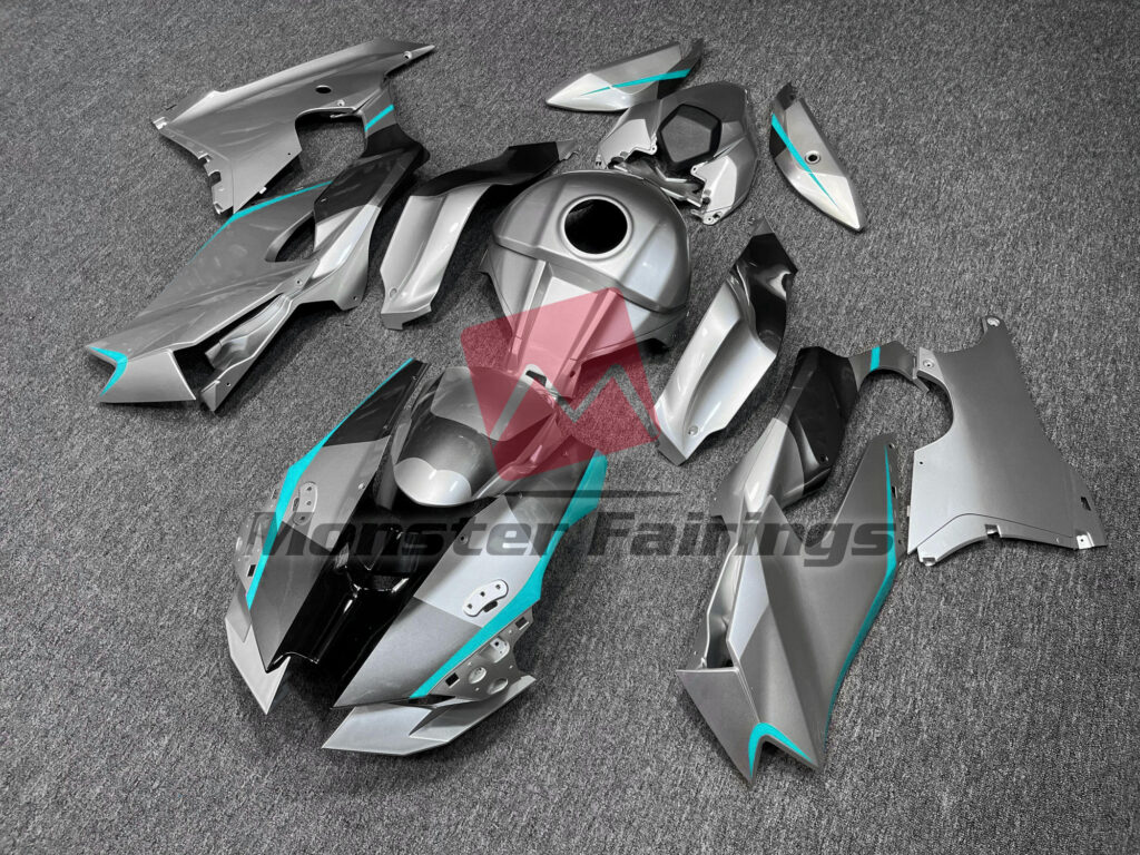 Gloss Silver with Aqua Accents ABS fairings for Kawasaki ZX10R 2021 - 2025 - premium OEM fit kit by Monster Fairings