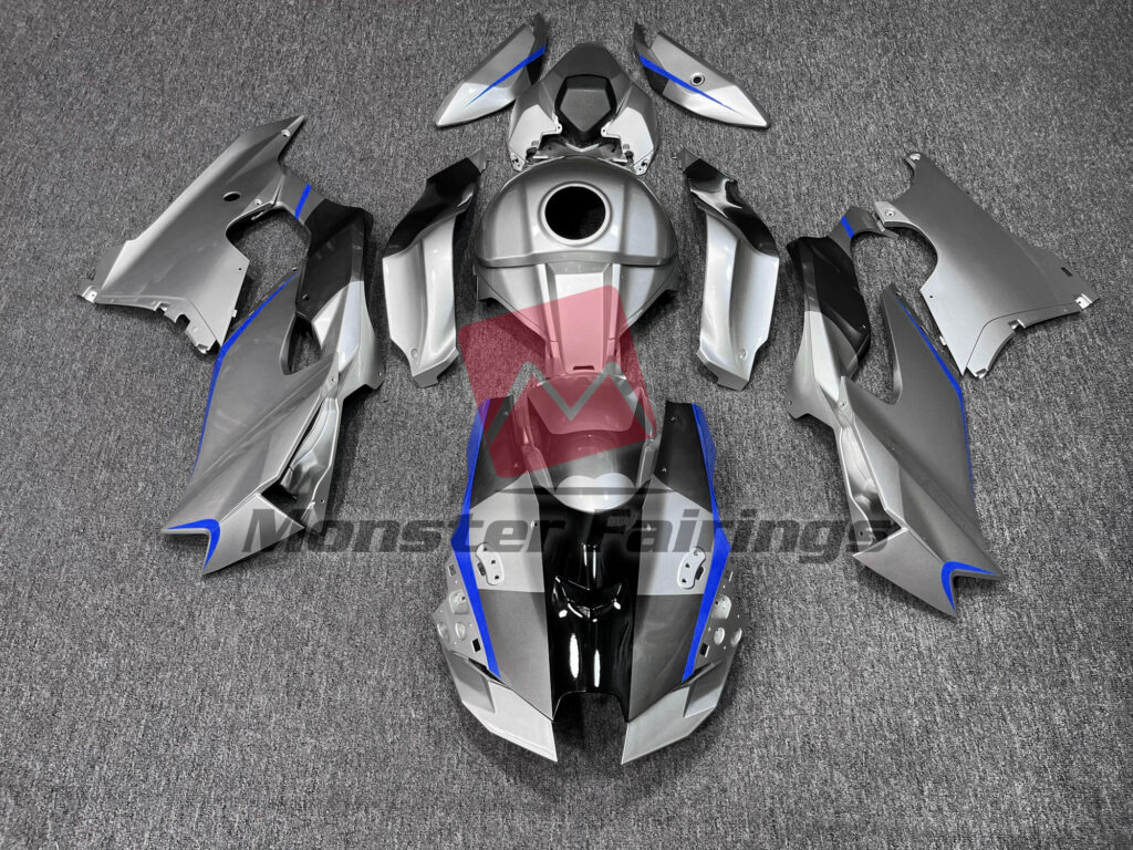 Kawasaki ZX10R 2021 - 2025 Gloss Silver with Blue ABS fairings - custom motorcycle bodywork kit by Monster Fairings