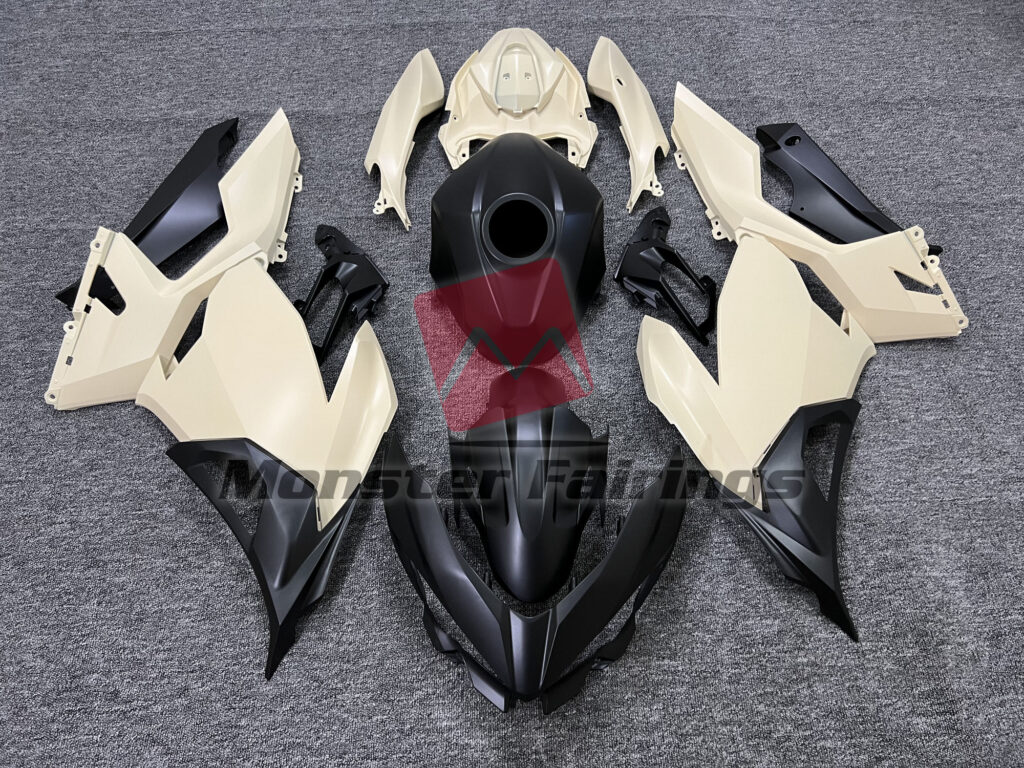 Kawasaki Ninja 400 2018 - 2024 Matte Desert Tan with Black ABS fairings - custom motorcycle bodywork kit by Monster Fairings