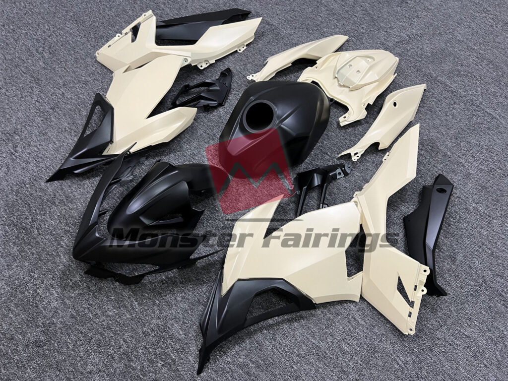 Matte Desert Tan with Black ABS fairings for Kawasaki Ninja 400 2018 - 2024 - premium OEM fit kit by Monster Fairings