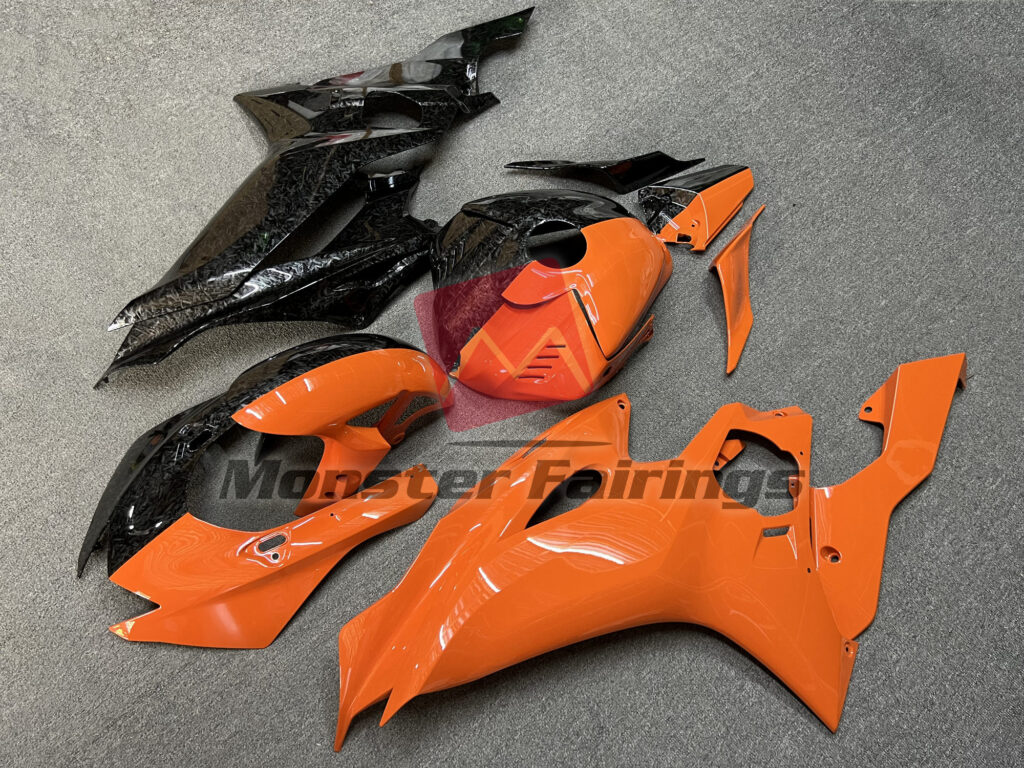 Gloss Forged Carbon Fiber & Orange Split ABS fairings for Yamaha R6 2017 - 2022 - premium OEM fit kit by Monster Fairings