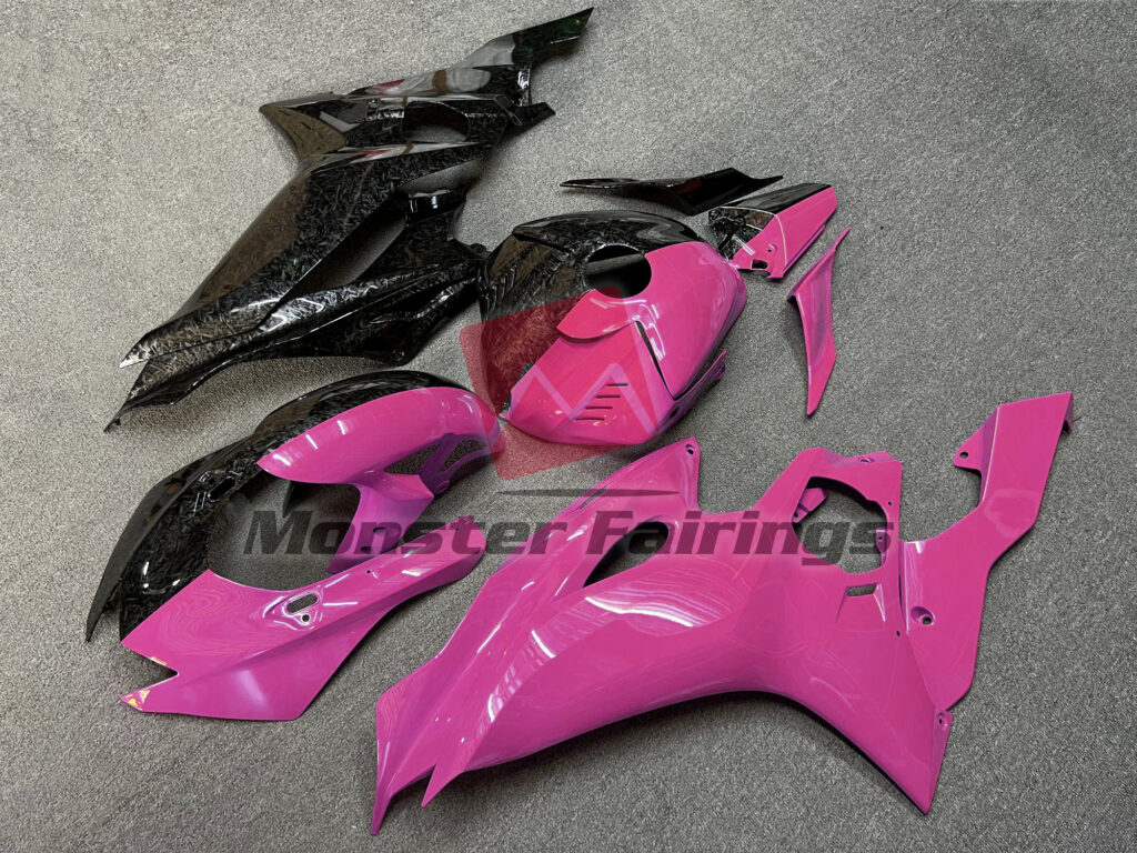 Gloss Forged Carbon Fiber & Pink Split ABS fairings for Yamaha R6 2017 - 2022 - premium OEM fit kit by Monster Fairings