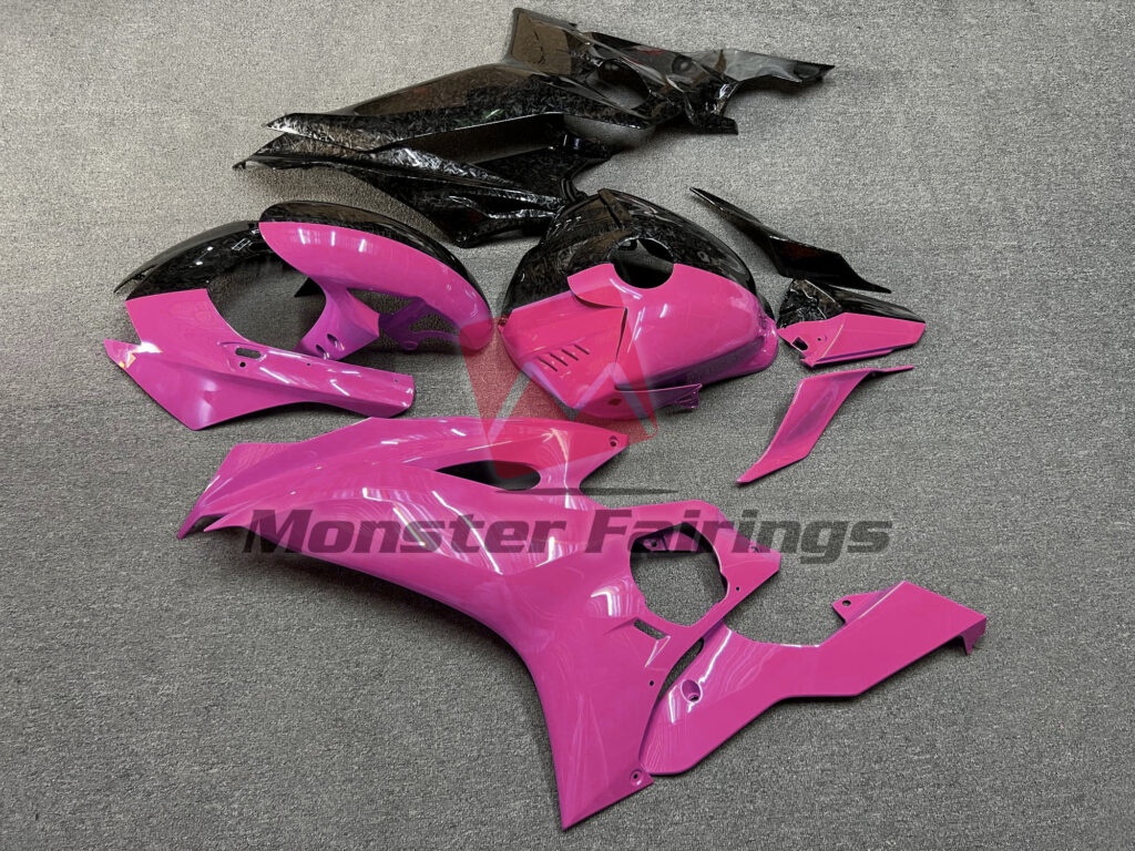 Yamaha R6 custom ABS fairings 2017 - 2022 in Gloss Forged Carbon Fiber & Pink Split - durable replacement kit, Monster Fairings