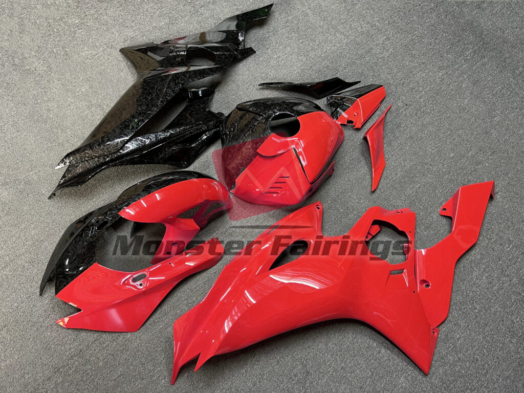 Gloss Forged Carbon Fiber & Red Split ABS fairings for Yamaha R6 2017 - 2022 - premium OEM fit kit by Monster Fairings