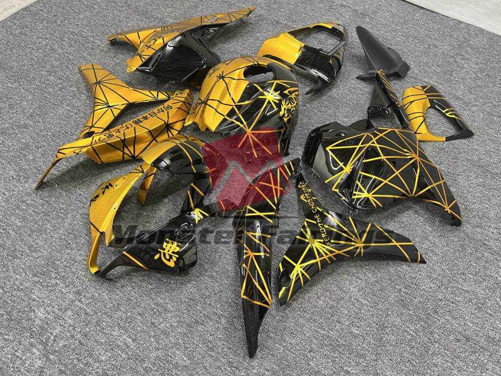 Honda CBR600RR custom ABS fairings 2009 - 2012 in Gloss Black & Gold Pattern Split - durable replacement kit, Monster Fairings
