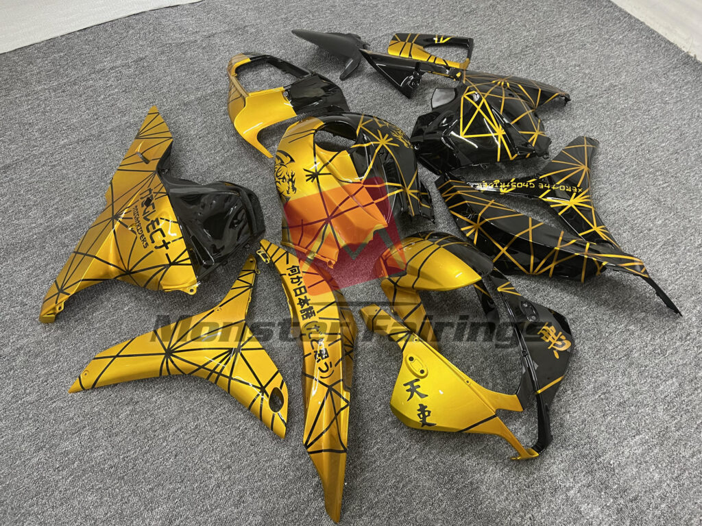 Gloss Black & Gold Pattern Split ABS fairings for Honda CBR600RR 2009 - 2012 - premium OEM fit kit by Monster Fairings