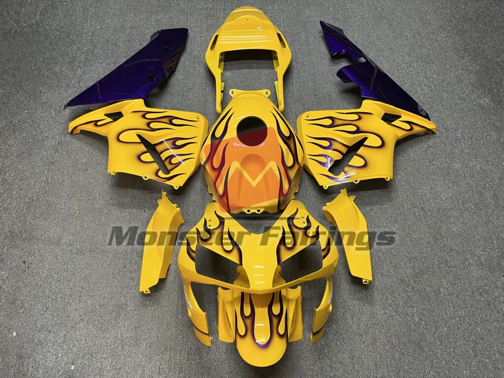 Honda CBR600RR 2003 - 2004 Gloss Yellow with Purple Flames ABS fairings - custom motorcycle bodywork kit by Monster Fairings