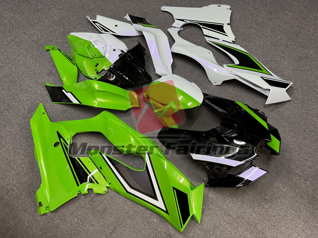 Gloss Pearl Green & White with Gloss Black Split ABS fairings for Kawasaki ZX10R 2021 - 2025 - premium OEM fit kit by Monster Fairings