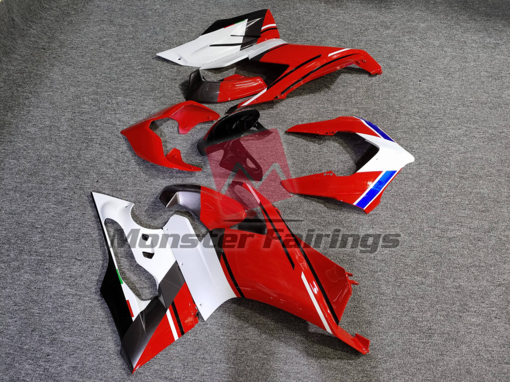 2020 - 2024 Ducati Panigale V2 Gloss Red with White & Black fairing set - ABS injection, custom painted by Monster Fairings