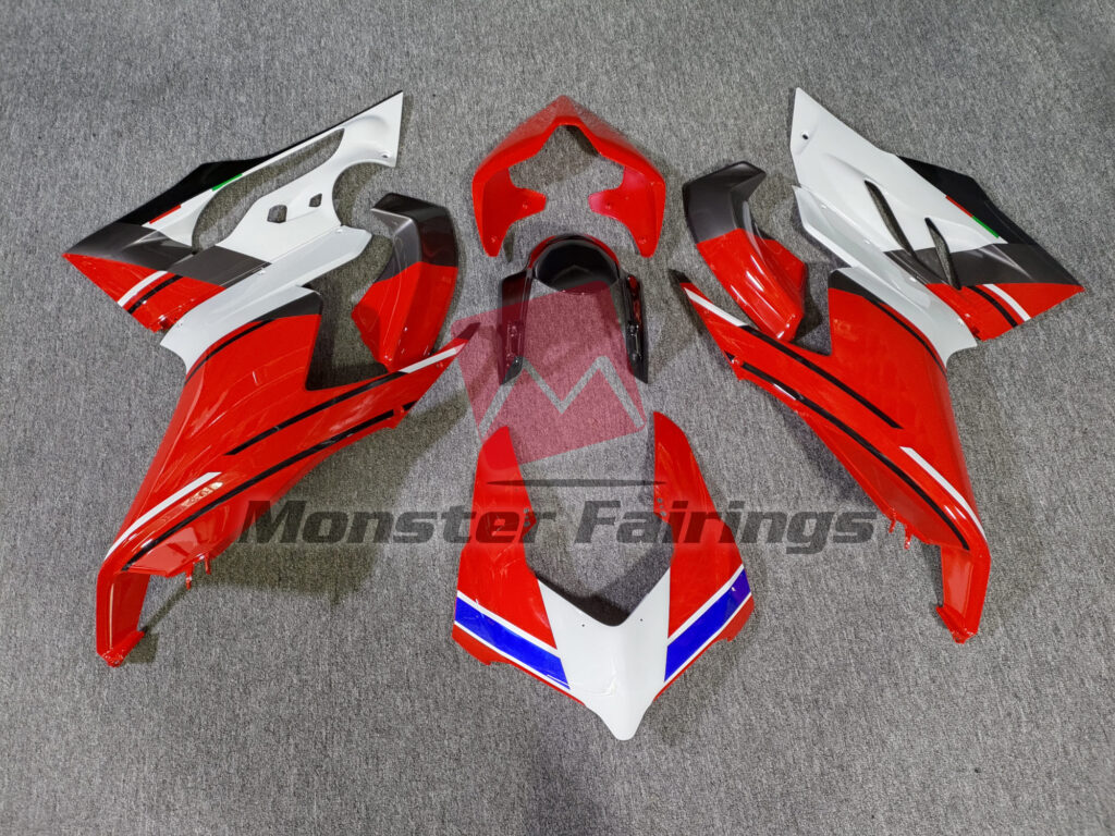 Ducati Panigale V2 2020 - 2024 Gloss Red with White & Black ABS fairings - custom motorcycle bodywork kit by Monster Fairings