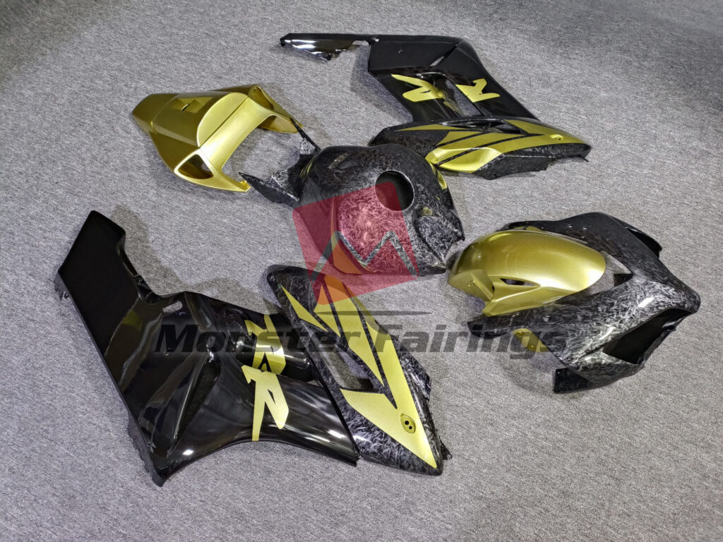 Honda CBR1000RR custom ABS fairings 2004 - 2005 in Gloss Forged Carbon Fiber Style with Gold - durable replacement kit, Monster Fairings