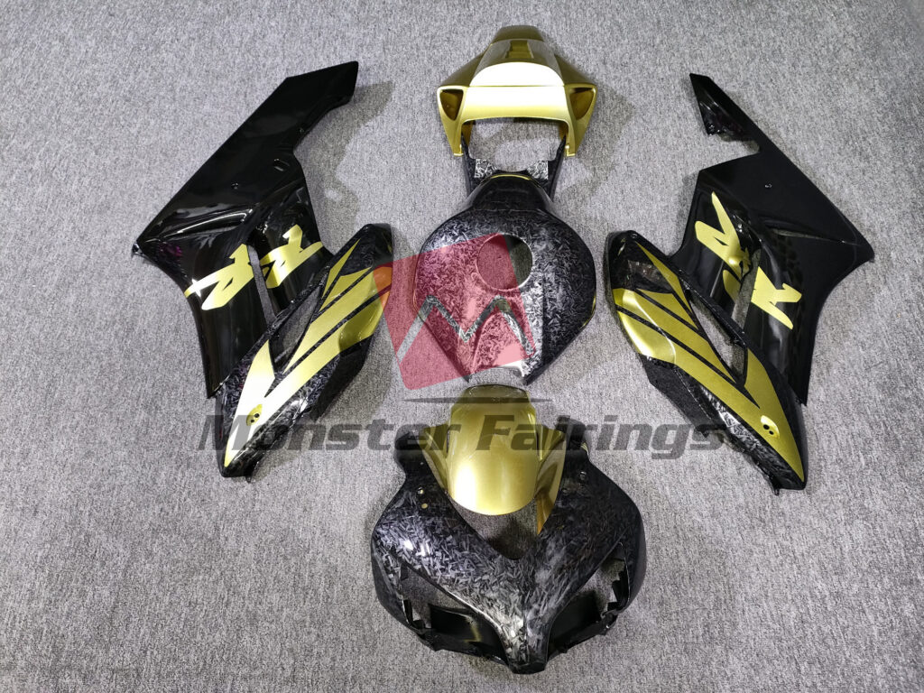 Honda CBR1000RR 2004 - 2005 Gloss Forged Carbon Fiber Style with Gold ABS fairings - custom motorcycle bodywork kit by Monster Fairings