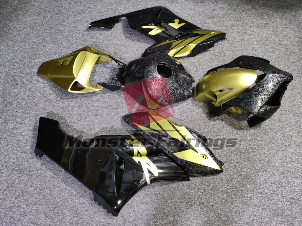 2004 - 2005 Honda CBR1000RR Gloss Forged Carbon Fiber Style with Gold fairing set - ABS injection, custom painted by Monster Fairings