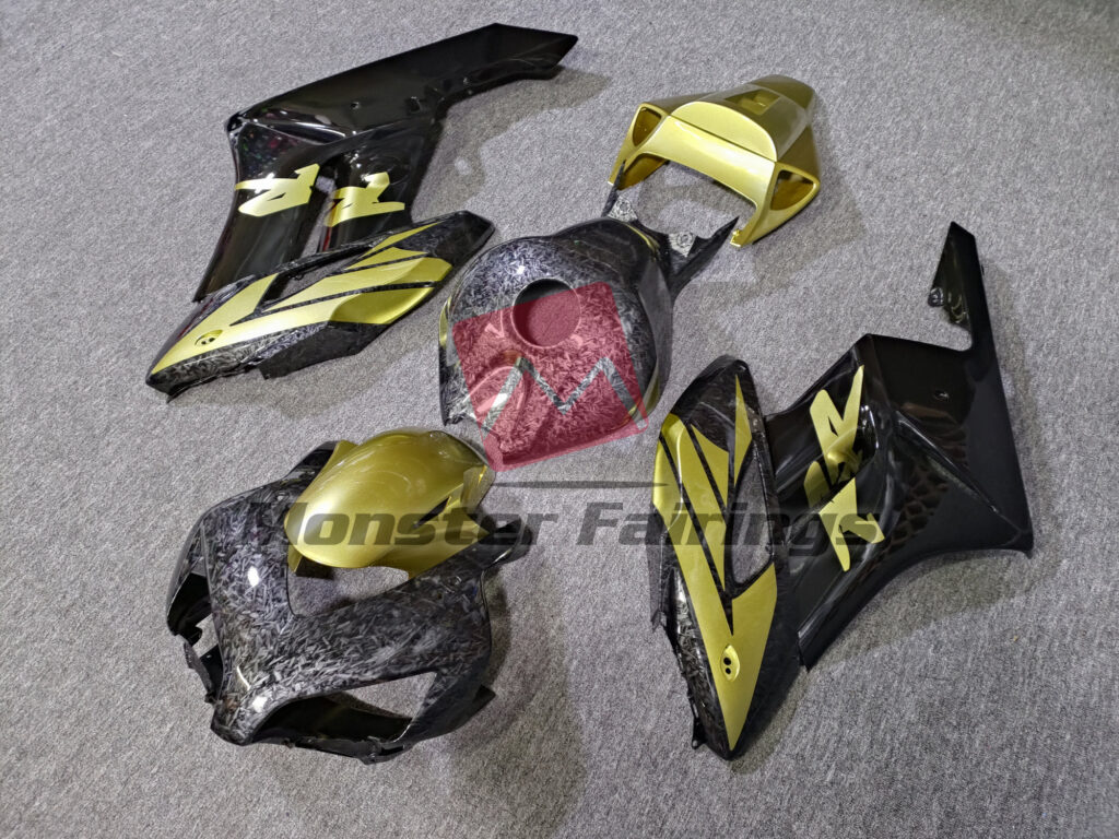 Gloss Forged Carbon Fiber Style with Gold ABS fairings for Honda CBR1000RR 2004 - 2005 - premium OEM fit kit by Monster Fairings