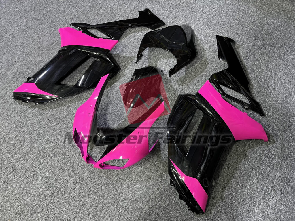 Kawasaki ZX6R custom ABS fairings 2007 - 2008 in Gloss Black & Pink - durable replacement kit, Monster Fairings