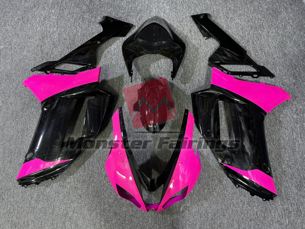 Kawasaki ZX6R 2007 - 2008 Gloss Black & Pink ABS fairings - custom motorcycle bodywork kit by Monster Fairings
