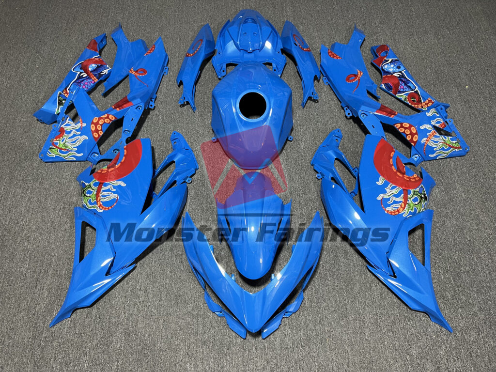 Kawasaki Ninja 400 2018 - 2024 Gloss Reef Blue Special Design ABS fairings - custom motorcycle bodywork kit by Monster Fairings