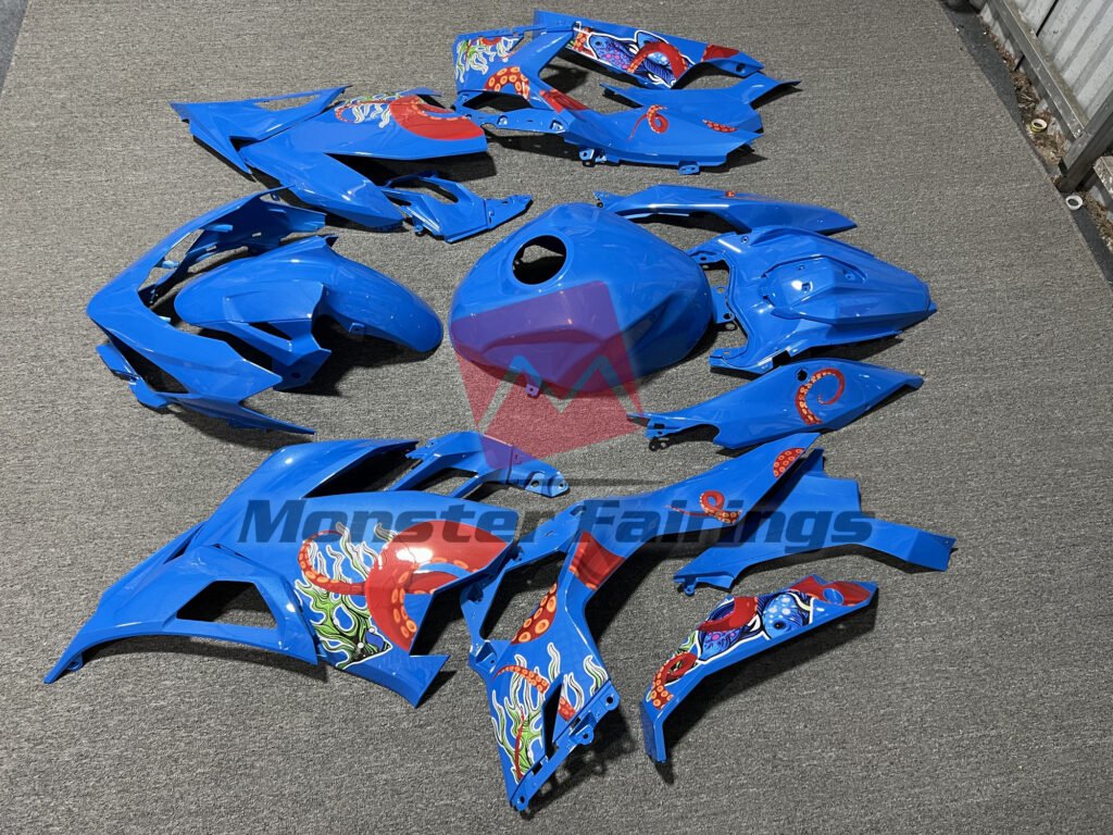 2018 - 2024 Kawasaki Ninja 400 Gloss Reef Blue Special Design fairing set - ABS injection, custom painted by Monster Fairings