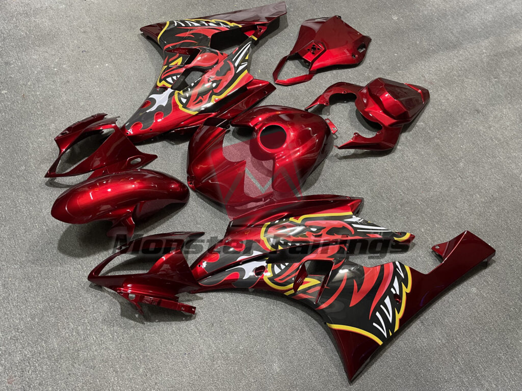 Yamaha R6 custom ABS fairings 2006 - 2007 in Gloss Red Fire Dragon - durable replacement kit, Monster Fairings