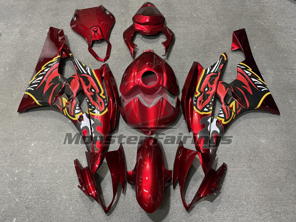 Yamaha R6 2006 - 2007 Gloss Red Fire Dragon ABS fairings - custom motorcycle bodywork kit by Monster Fairings