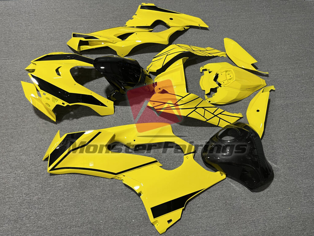 2021 - 2025 Kawasaki ZX10R Gloss Yellow & Black with Carbon Fiber Style fairing set - ABS injection, custom painted by Monster Fairings