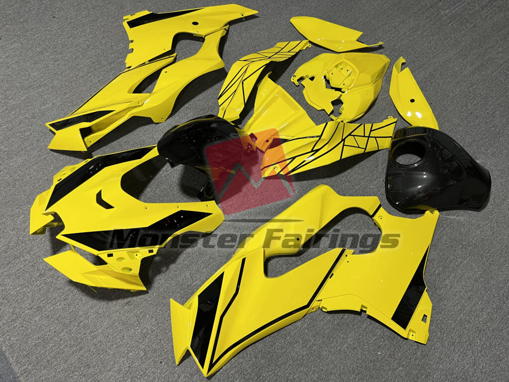 Kawasaki ZX10R custom ABS fairings 2021 - 2025 in Gloss Yellow & Black with Carbon Fiber Style - durable replacement kit, Monster Fairings