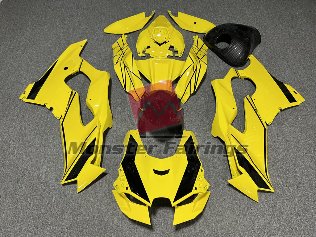 Kawasaki ZX10R 2021 - 2025 Gloss Yellow & Black with Carbon Fiber Style ABS fairings - custom motorcycle bodywork kit by Monster Fairings