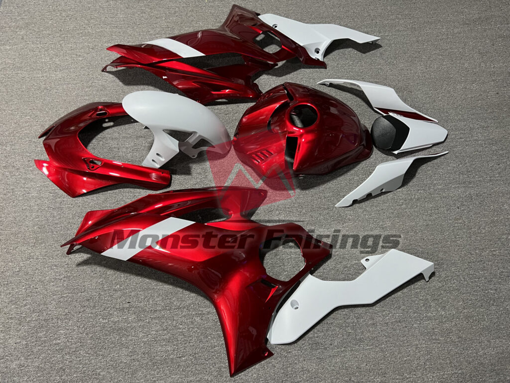 2017 - 2022 Yamaha R6 Gloss Candy Red & White fairing set - ABS injection, custom painted by Monster Fairings