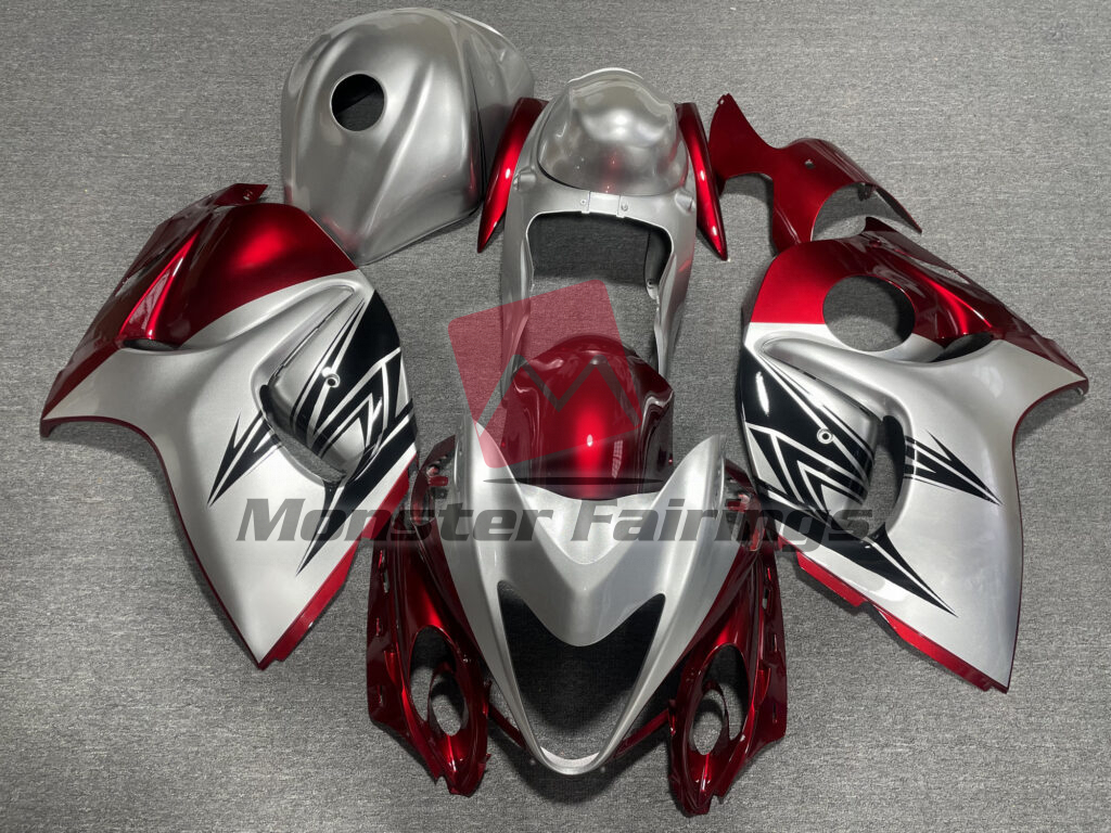 Suzuki GSXR 1300 2008 - 2020 Deep Red & Silver ABS fairings - custom motorcycle bodywork kit by Monster Fairings